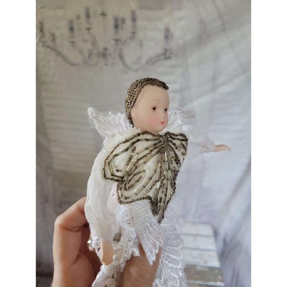 Vintage beaded Angel baby cherub cloth ornament Xm - Picture 8 of 8